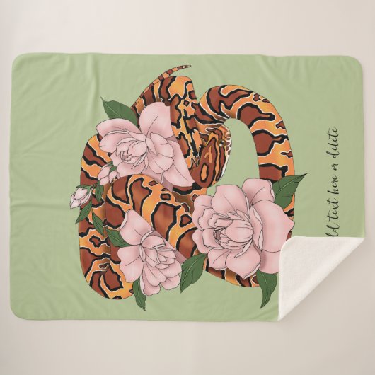 Couverture Sherpa Fleurs roses du serpent de maïs vert (Devant (Horizontal))