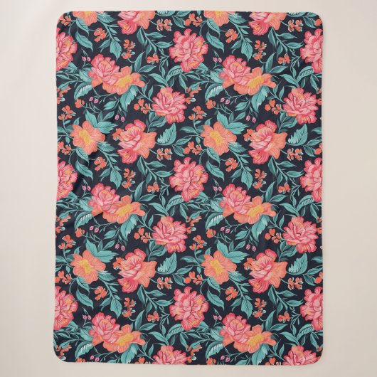 Couverture Sherpa Fleurs roses et coraux (Devant)