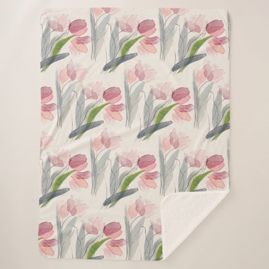 Couverture Sherpa Fleurs Roses Fleurs Roses Clairs Feuilles Crème Ve (Devant)