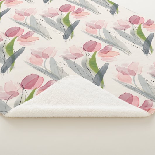 Couverture Sherpa Fleurs Roses Fleurs Roses Clairs Feuilles Crème Ve (3/4)