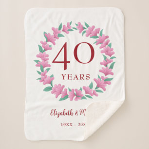 Couverture Sherpa Fleurs roses florales rubis 40e Anniversaire couro