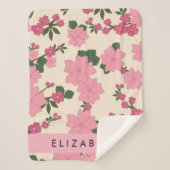 Couverture Sherpa Fleurs Roses, Motif De Fleurs, Votre Nom (Devant)