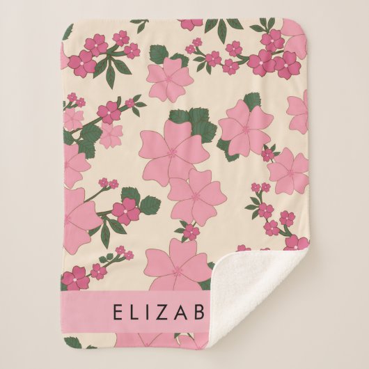 Couverture Sherpa Fleurs Roses, Motif De Fleurs, Votre Nom (Devant)