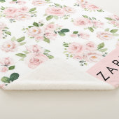Couverture Sherpa Fleurs roses, Roses, Fleurs Aquarelles, Votre Nom (3/4)
