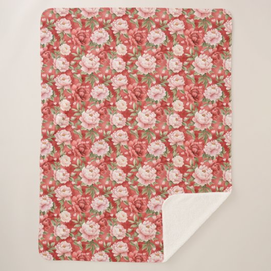 Couverture Sherpa Fleurs roses rouges chic (Devant)