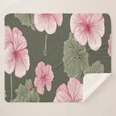 Couverture Sherpa Fleurs roses sur arrière - plan vert (Devant (Horizontal))