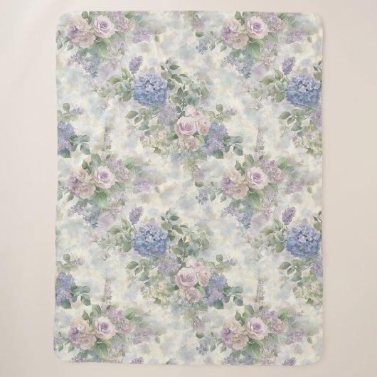 Couverture Sherpa Fleurs roses violettes romantiques (Devant)