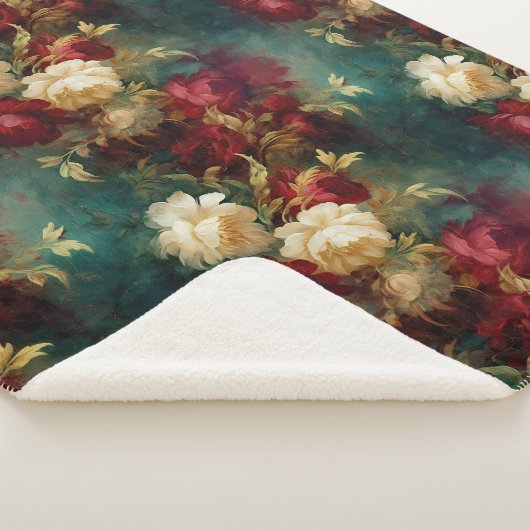 Couverture Sherpa Fleurs rouges blanches vertes (3/4)