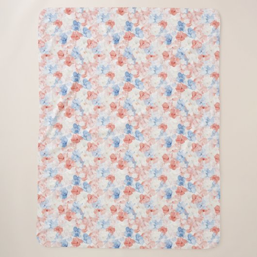 Couverture Sherpa Fleurs rouges bleues (Devant)