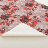 Couverture Sherpa Fleurs rouges, bordeaux. (3/4)