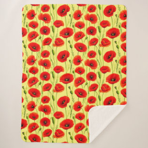 Couverture Sherpa Fleurs rouges de prairie avec arrangement de tiges