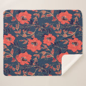 Couverture Sherpa Fleurs rouges de roses et pivoines avec feuilles e (Devant (Horizontal))
