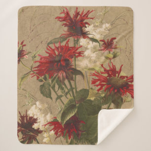 Couverture Sherpa Fleurs rouges et bordeaux sophistiquées sur fond b