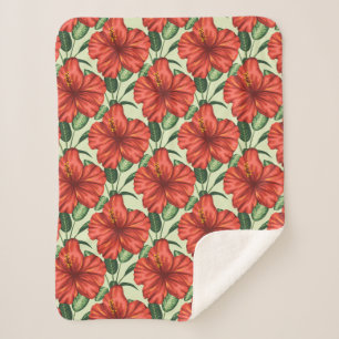 Couverture Sherpa Fleurs rouges motifs à fleurs tropicales