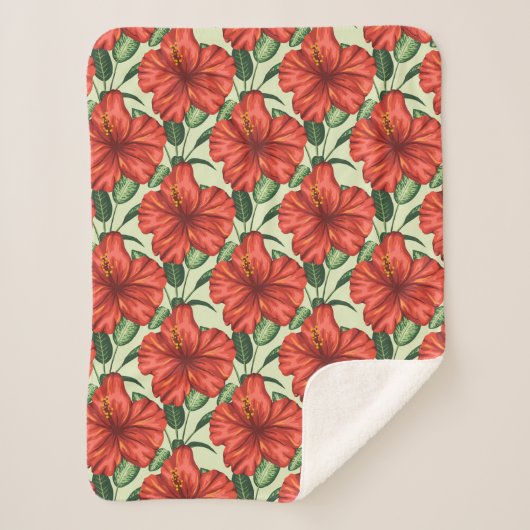 Couverture Sherpa Fleurs rouges motifs à fleurs tropicales (Devant)