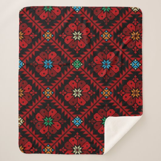 Couverture Sherpa Fleurs rouges Palestine Broderie tatreez Motif (Devant)
