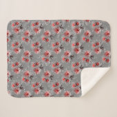 Couverture Sherpa Fleurs rouges sur gris (Devant (Horizontal))