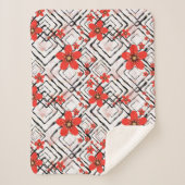 Couverture Sherpa Fleurs rouges sur un arrière - plan blanc et noir. (Devant)