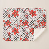 Couverture Sherpa Fleurs rouges sur un arrière - plan blanc et noir. (Devant (Horizontal))