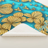 Couverture Sherpa Fleurs sarcelle et or Nom personnalisé (3/4)