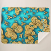 Couverture Sherpa Fleurs sarcelle et or Nom personnalisé (Devant (Horizontal))