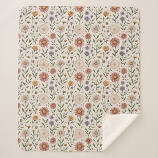 Couverture Sherpa Fleurs sauvages dessinées à la main en patchwork s (Devant)