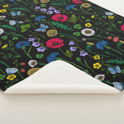 Couverture Sherpa Fleurs sauvages en noir (3/4)