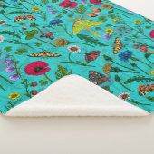 Couverture Sherpa Fleurs sauvages et papillons de nuit sur turquoise (3/4)