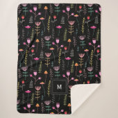 Couverture Sherpa Fleurs sauvages néon sur noir, monogrammed (Devant)