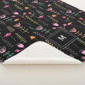 Couverture Sherpa Fleurs sauvages néon sur noir, monogrammed (3/4)