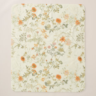 Couverture Sherpa Fleurs sauvages orange élégantes aquarelle