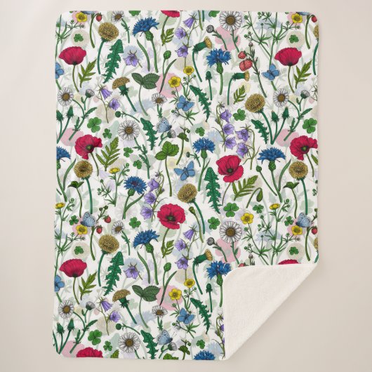 Couverture Sherpa Fleurs sauvages sur blanc cassé (Devant)