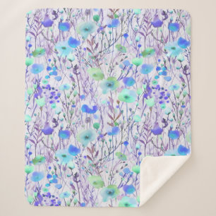Couverture Sherpa Fleurs sauvages turquoise bleue élégante aquarelle