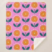 Couverture Sherpa Fleurs scandinaves mignonnes en rose et orange (Devant)