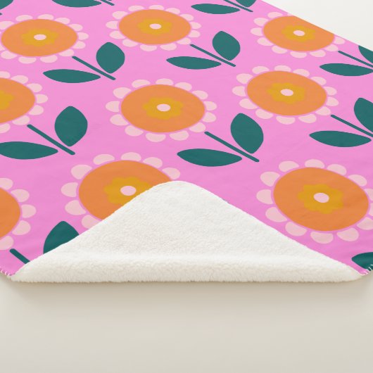 Couverture Sherpa Fleurs scandinaves mignonnes en rose et orange (3/4)