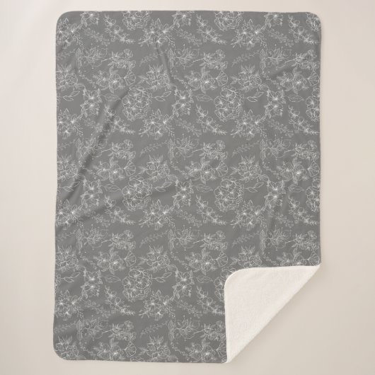 Couverture Sherpa Fleurs simples Motif 01b. Gray BG (Devant)