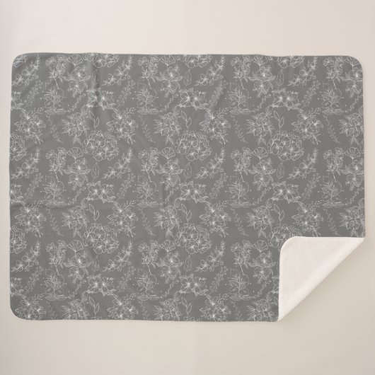 Couverture Sherpa Fleurs simples Motif 01b. Gray BG (Devant (Horizontal))