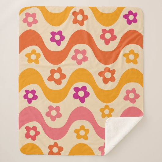 Couverture Sherpa Fleurs Super mignonnes motif sur ondes rétro (Devant)