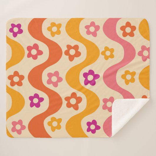 Couverture Sherpa Fleurs Super mignonnes motif sur ondes rétro (Devant (Horizontal))