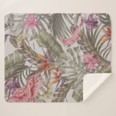 Couverture Sherpa Fleurs tropicales, feuilles de palmiers, oiseau de (Devant (Horizontal))