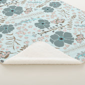 Couverture Sherpa Fleurs Turquoises en gris rose blanc blanc (3/4)