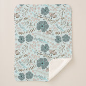 Couverture Sherpa Fleurs Turquoises en gris rose blanc blanc (Devant)