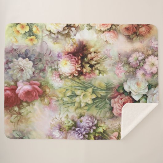 Couverture Sherpa Fleurs vintages (Devant (Horizontal))