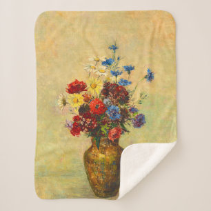 Couverture Sherpa Fleurs vintages dans un vase (1910) par Odilon Red