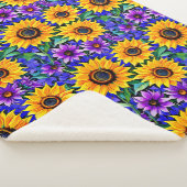 Couverture Sherpa Fleurs violettes et tournesols jaunes Floral (3/4)
