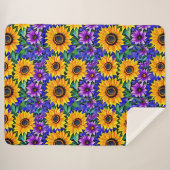 Couverture Sherpa Fleurs violettes et tournesols jaunes Floral (Devant (Horizontal))