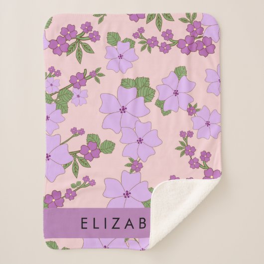 Couverture Sherpa Fleurs Violettes, Motif De Fleurs, Votre Nom (Devant)