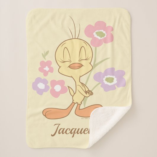 Couverture Sherpa Fleurs violettes rose Tweety (Devant)