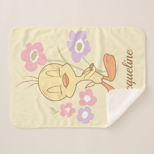 Couverture Sherpa Fleurs violettes rose Tweety (Devant (Horizontal))