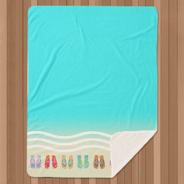 Couverture Sherpa Flip Flops Beach Waves Blue